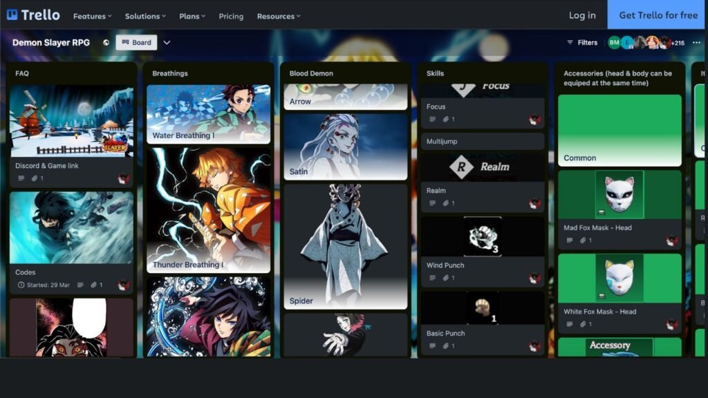 Demon Blade Trello board
