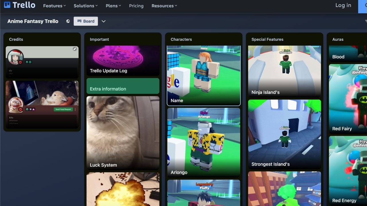 Roblox Anime Fantasy Trello board